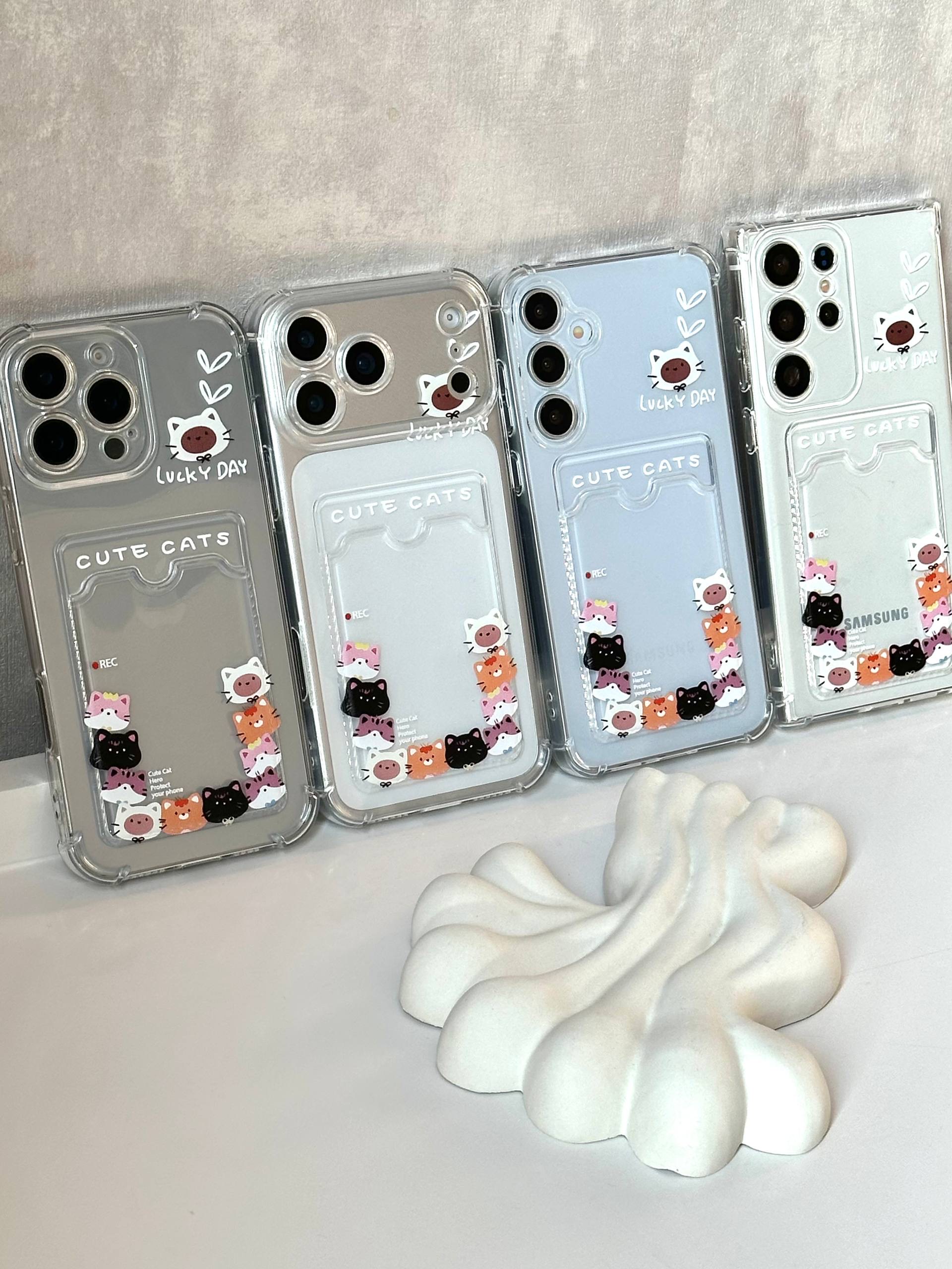 قاب گوشی جاکارتی شفاف گربه آیفون،سامسونگ و شیائومی