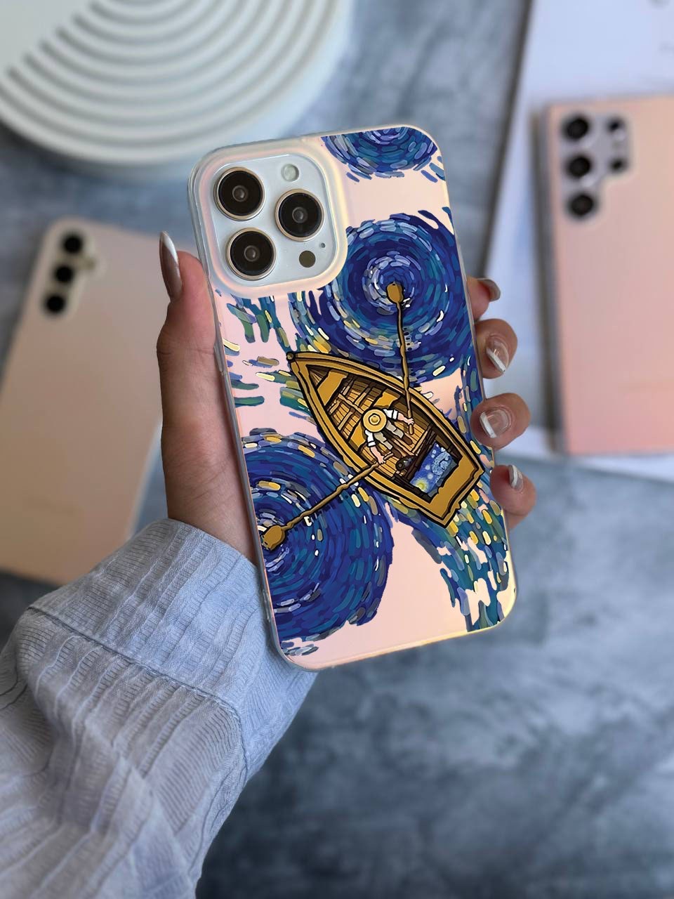 قاب گوشی سفارشی هولوگرامی ونگوگ قایق آیفون,سامسونگ و شیائومی