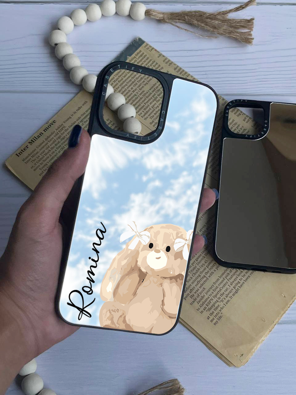 قاب گوشی سفارشی آینه ای اسم دلخواه خرگوش آیفون,سامسونگ و شیائومی